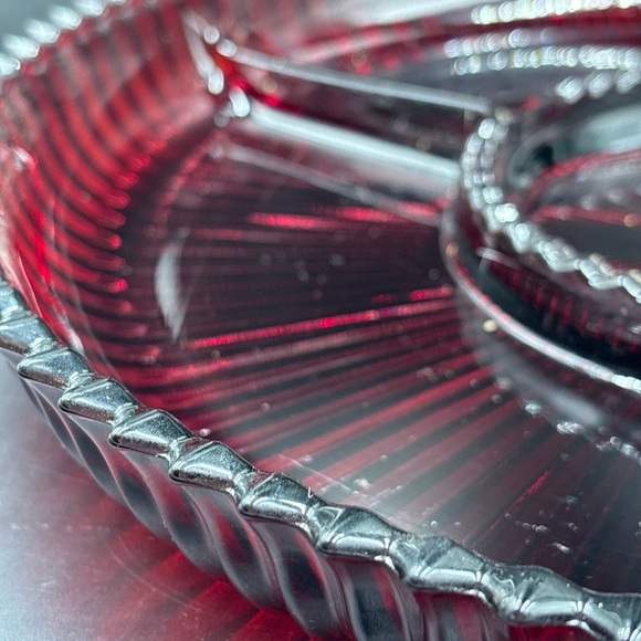 Celebrations by Mikasa “Holiday Flare”.  Cranberry Red Glass Divider Dish. - Picture 3 of 8